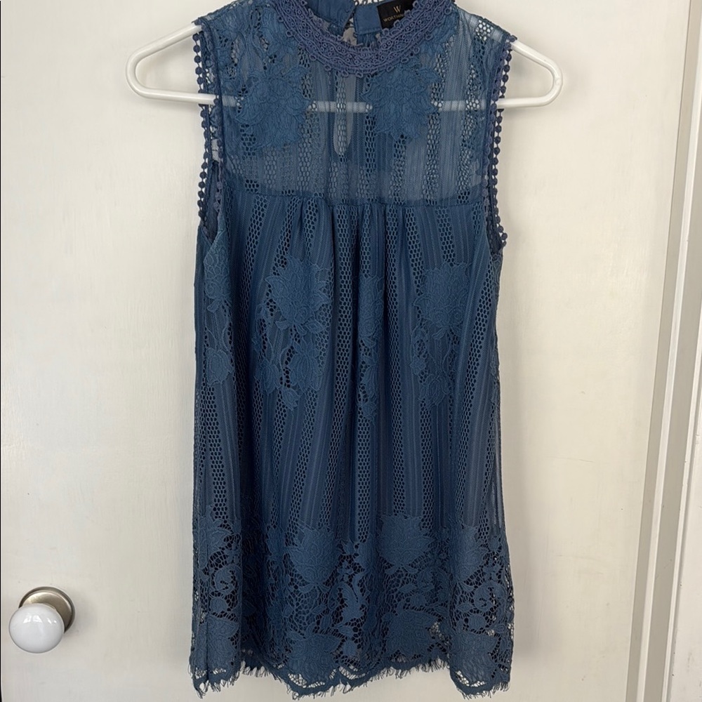 Worthington Blue Lace Sleeveless Blouse - women small